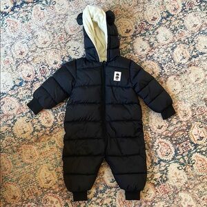 Black Hooded Baby Snowsuit with Bear Ears